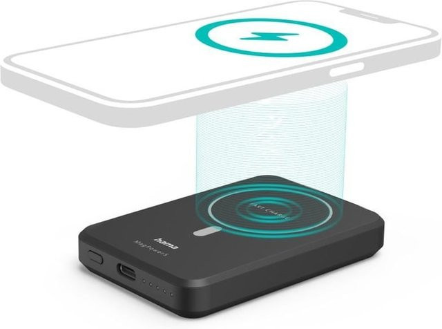 Hama MagPower5 Wireless Power Pack in Schwarz mit 5000mAh für induktives Laden via Apple MagSafe - Bild 1