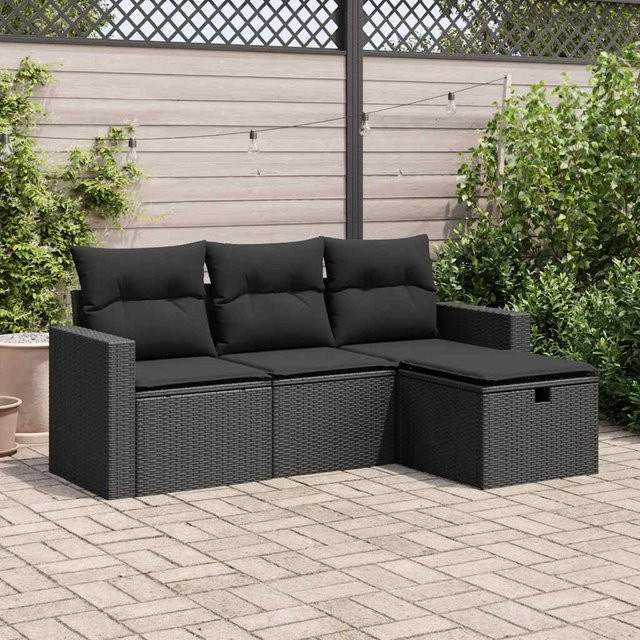 vidaXL 4-teilige Garten-Sofagarnitur aus Polyrattan in Schwarz mit UV-beständigen Kissen und pulverbeschichtetem Stahlgestell - Bild 3