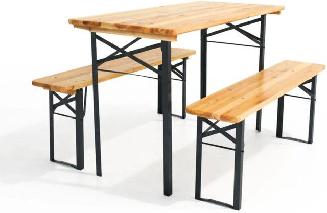 CHEFGASTRO Bierzeltgarnitur Wiesn Klein, 3-teiliges Gartenmöbel-Set aus lackiertem Kiefernholz und Stahl, Braun, Breite: 116 cm - Bild 1