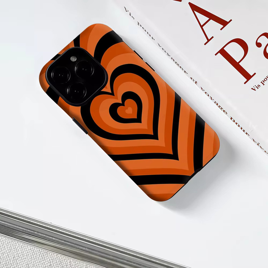 Potdemiel Handyhülle mit Retro Herz-Illusion für iPhone 17 16 15 14 13 Pro Max Plus, robuste Ein- und Doppelschicht-Schutzhülle, Orange - Bild 3