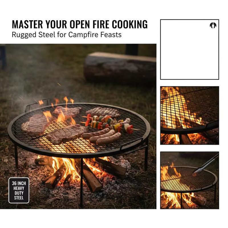X-Marks Feuerstellen-Grillrost aus Stahl in Schwarz, Durchmesser: 91 cm, Tiefe: 2,5 cm - Bild 5