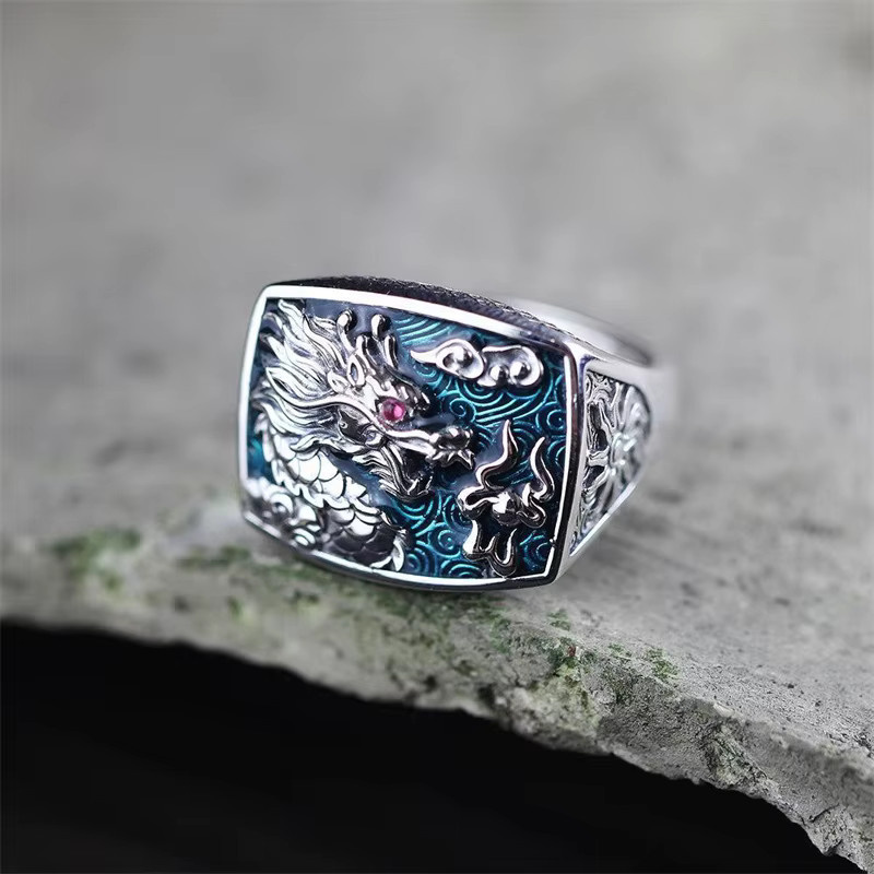 Everoyal Ring, Drache, Silber, Vintage, Herren - Bild 3