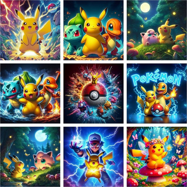 Potdemiel Pokemon Pikachu 5D DIY Diamantmalerei Mosaik Set, Runde Stickerei in Multicolour, Durchmesser: 30 cm - Bild 1