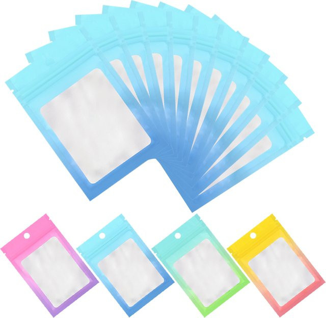 100 Stück Ziplock-Beutel mit Farbverlauf und Mattfenster in Blau und Multicolour für Schmuck, Haarspangen oder Süßigkeiten - Bild 1
