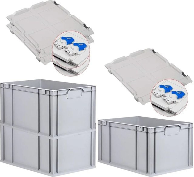 PROREGAL Spar Set 3x Eurobox Nextgen Economy mit Scharnierdeckel und blauen Schiebeschnappverschlüssen, H x B x T: 32 x 40 x 60 cm, 65 Liter - Bild 1