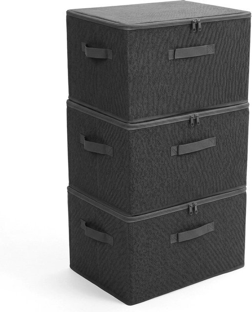 Sekey Aufbewahrungsboxen 3er Set mit Deckel, stapelbar und faltbar, Stoffboxen aus Vliesstoff für Kleidung und Regal, Farben: Anthrazit, Beige, Grau - Bild 1