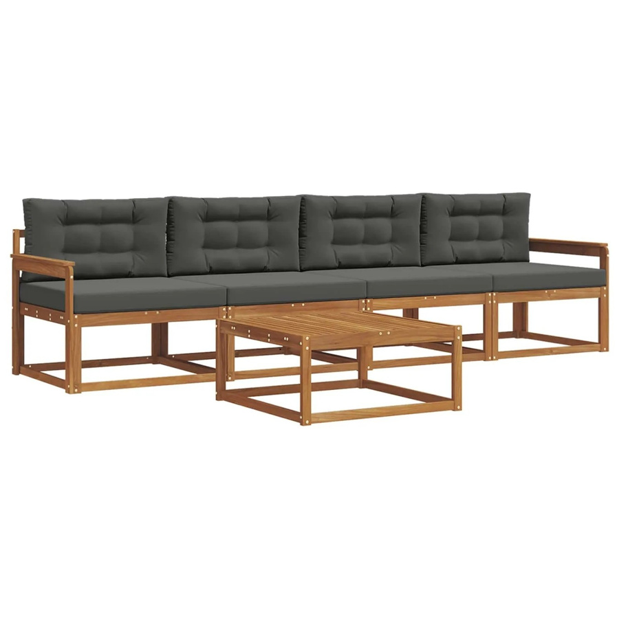 vidaXL Outdoor-Sofagarnitur aus Akazienholz mit Kissen in Anthrazit und Natur - Bild 2
