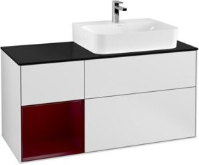 V&B Waschtischunterschrank Finion mit Abdeckplatte und Regal links, Farbe Weiß matt lackiert, Breite: 120 cm - Bild 1