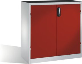 C+P Schwerlast-Beistellschrank mit Drehtüren und 2 Regalböden, Korpus Lichtgrau, Front Rubinrot, H: 120 cm, B: 120 cm, T: 50 cm - Bild 1