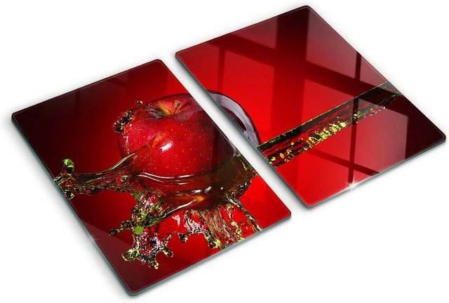 Tulup Herdabdeckplatten Set aus 2 Stück aus Glas mit Schneidebrett-Funktion, Farbe: Rot, B/T: 52 x 40 cm - Bild 1