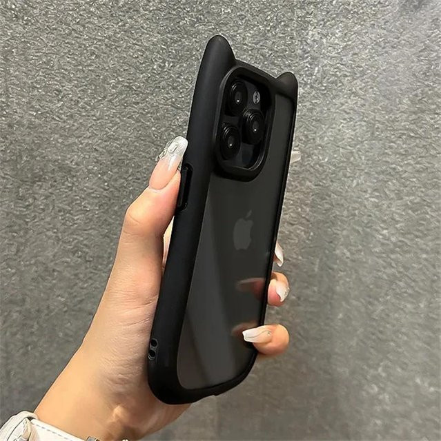 Yiran bag Stoßfeste Silikon Handyhülle mit 3D Katzenohren für iPhone 11 12 13 14 15 16 Pro Max X XR XS Transparent - Bild 1