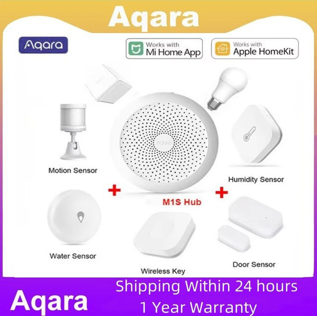 Aqara Smart Home Kit mit Zigbee Gateway Hub M1S, drahtlosem Schalter, Lampe, Tür- und Bewegungstemperatursensor in Weiß für Mi Home und Apple HomeKit - Bild 1