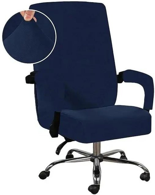 3-teiliges Set Bestbags Samt Bürochef Stuhlbezug mit Armlehnenbezügen, elastischer Stretch-Stuhlbezug für Drehstühle und Gaming-Stühle, Blau - Bild 1