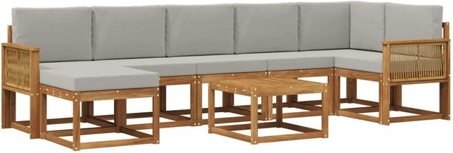 vidaXL Outdoor-Sofagarnitur aus Akazienholz mit 8 Teilen in L-Form, Farbe Grau und Natur - Bild 1