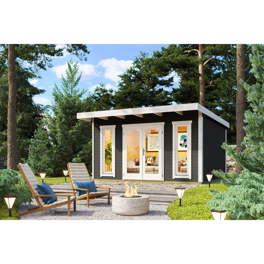 Holz-Gartenhaus Lasita Sicily mit Flachdach in Carbongrau, B/H/T: 430 x 228 x 440 cm - Bild 3