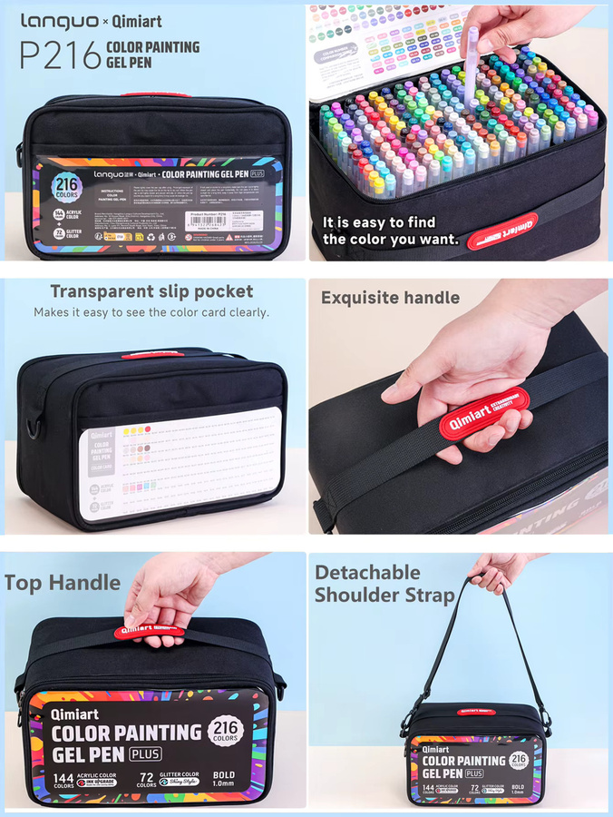 Languo Acryl- und Glitzer-Gelstift-Set mit Organizer-Tasche, 216 Farben, professionelle Malstifte für Künstler, Leinwand und Steinmalerei, Mehrfarbig - Bild 2