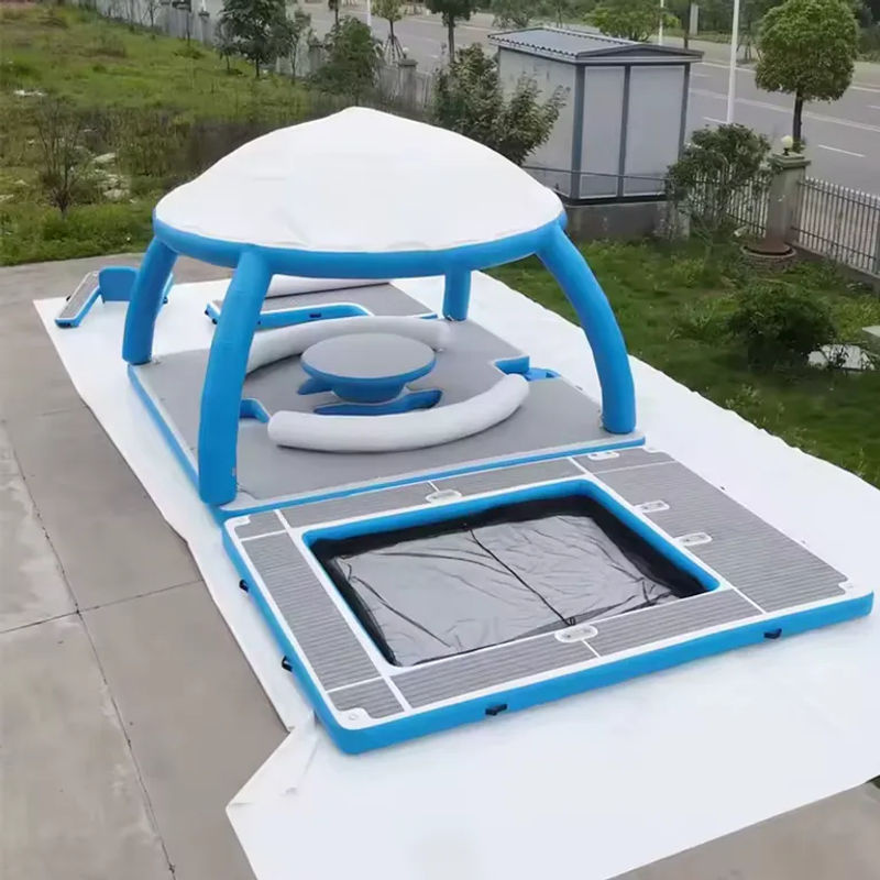 Ejia Aufblasbare schwimmende Wasserinsel-Plattform mit abnehmbarer Überdachung für Pool-Docks und Wasserveranstaltungen, Blau, B/T/H: 400 x 400 x 300 cm - Bild 4