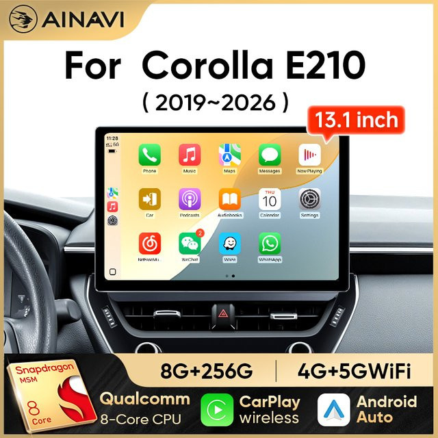 Ainavi Auto-Multimedia für Toyota Corolla 2019-2026, Autoradio mit kabellosem CarPlay, Android Auto, 4G, GPS, HDMI und DSP Audio in Schwarz - Bild 1