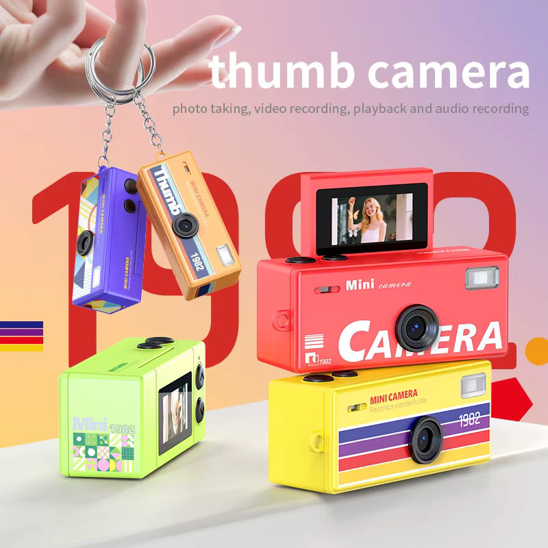 Ourlife Daumen-Schlüsselanhänger Mini Digitalkamera mit 0,96 Zoll Klappbildschirm, Retro CCD Kompaktkamera in Purple, 720P Videorekorder - Bild 2