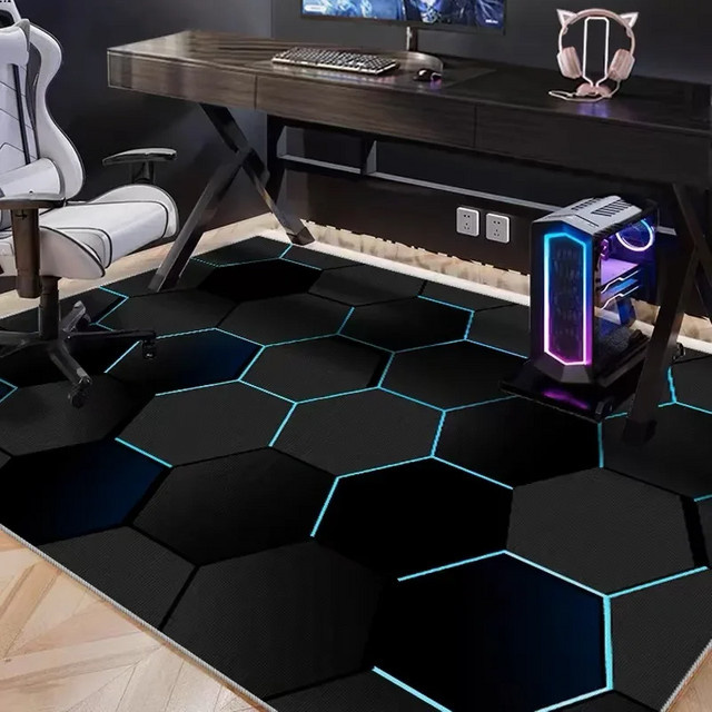 VIKAMA Esports-Raumteppich in Schwarz, schalldämpfender und waschbarer Teppich mit geometrischem Design für Wohnzimmer, Schlafzimmer und Home-Office - Bild 1