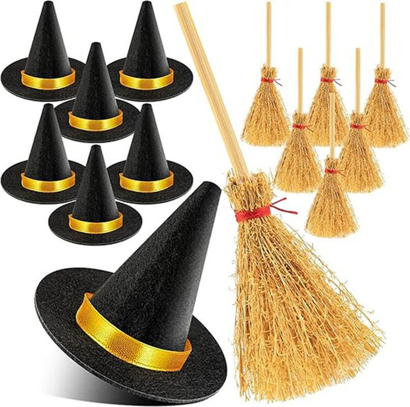 10 Stück Mini Hexenhüte aus Filz in Schwarz für Halloween Bastelarbeiten und Partydekoration - Bild 1