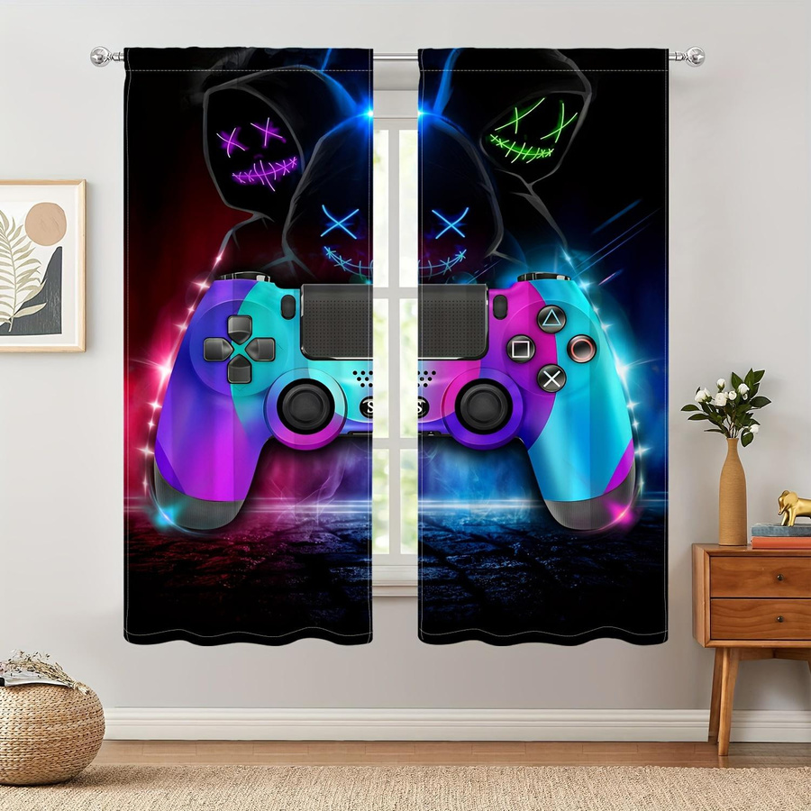 2-teiliges Gaming-Vorhang-Set für Kinder in Grün mit Game-Controller-Motiv, halbtransparent, Breite: 100 cm, Höhe: 130 cm - Bild 4