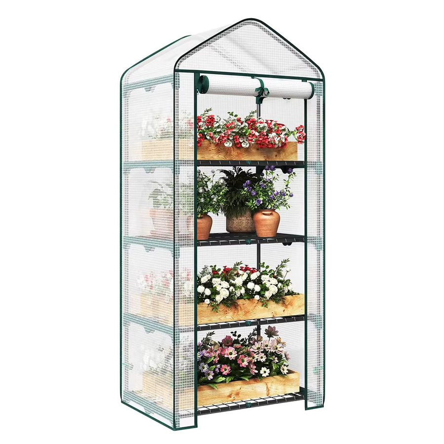 WOLTU Gartengewächshaus mit 4 Ebenen in Weiß, UV-beständige PE-Abdeckung und rollbaren Fenstern, B/T/H: 70 x 50 x 158 cm - Bild 5