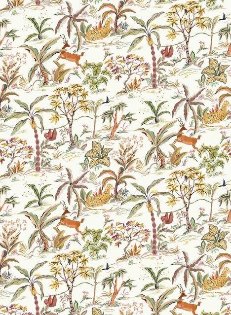 Osborne & Little Tapete Salento Vlies mit exotischem Dschungel-Landschaftsmuster in Olive und Terracotta - Bild 1