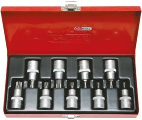 KS Tools 1/2" Bit-Stecknuss-Satz, 9-teilig, TB20-TB60 mit Stirnlochbohrung aus Chrom-Vanadium in Rot - Bild 1