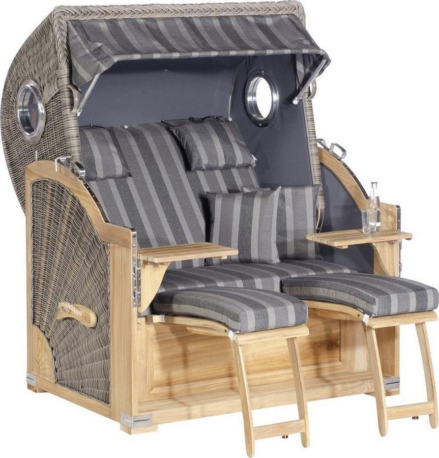 SonnenPartner Strandkorb Rustikal 500 Plus Teak, 3/4 Liegemodell, Ostseeform XL, B/T/H: 146 x 95 x 161 cm - Bild 1