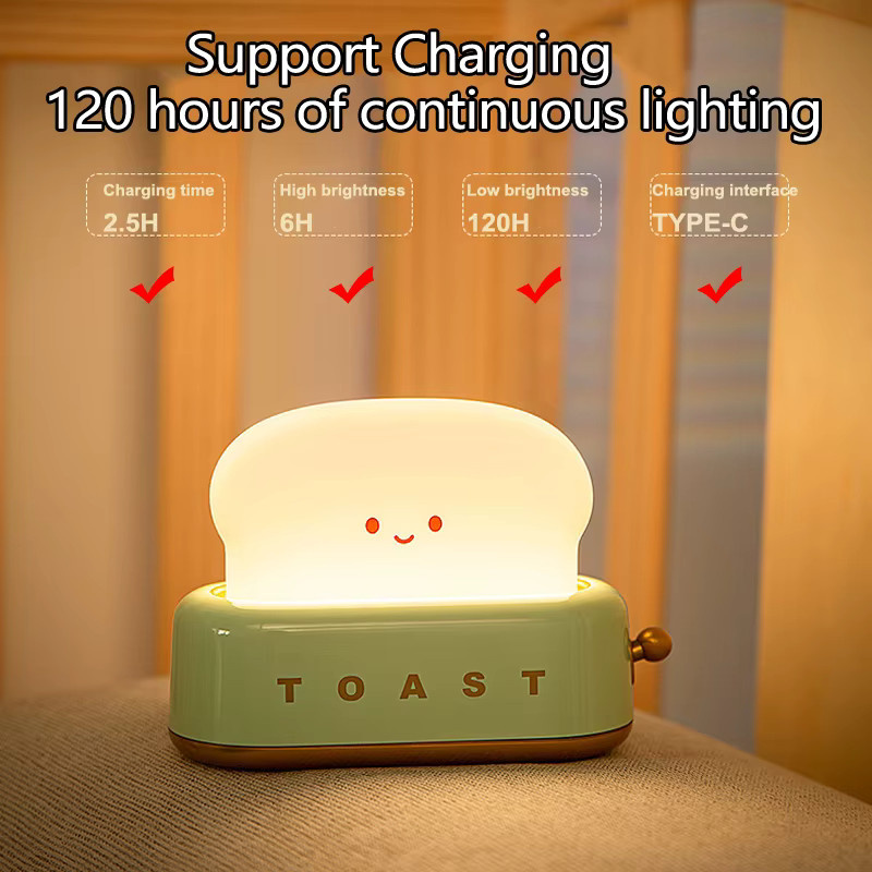 KDULIT Wiederaufladbare LED-Nachtlichtlampe in Brot-Toast-Optik, dimmbare Tischlampe für Kinderzimmer und Schlafzimmer, Farbe: Weiß/Grün, Lichtfarbe: Warmweiß - Bild 2