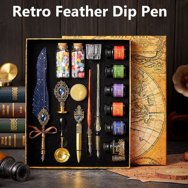 Luxuglow Retro Quill Stifte Set mit Tinte in Weiß und Metall-Elementen - Bild 1