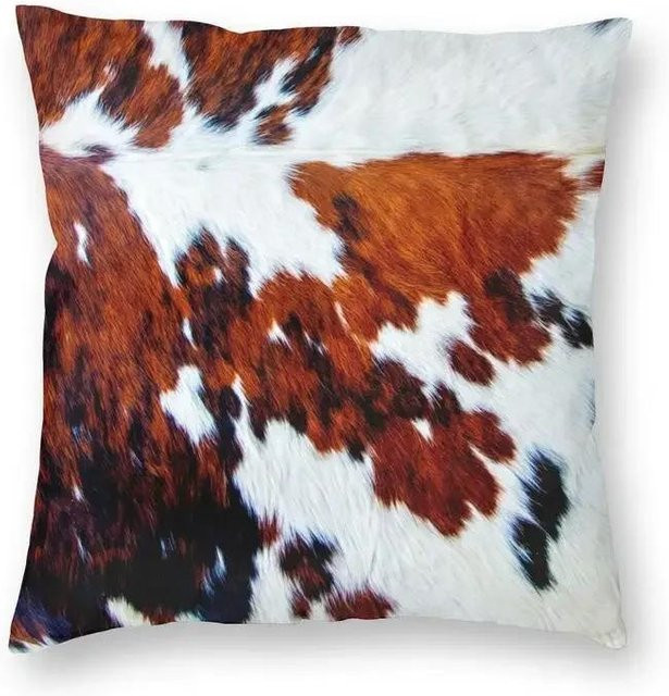 Dekokissen mit Rindsleder Textur und Tierhaut Muster von Shunika Chen, Kunstpelz in Peach Skin Optik, B/T: 18 x 18 cm - Bild 1