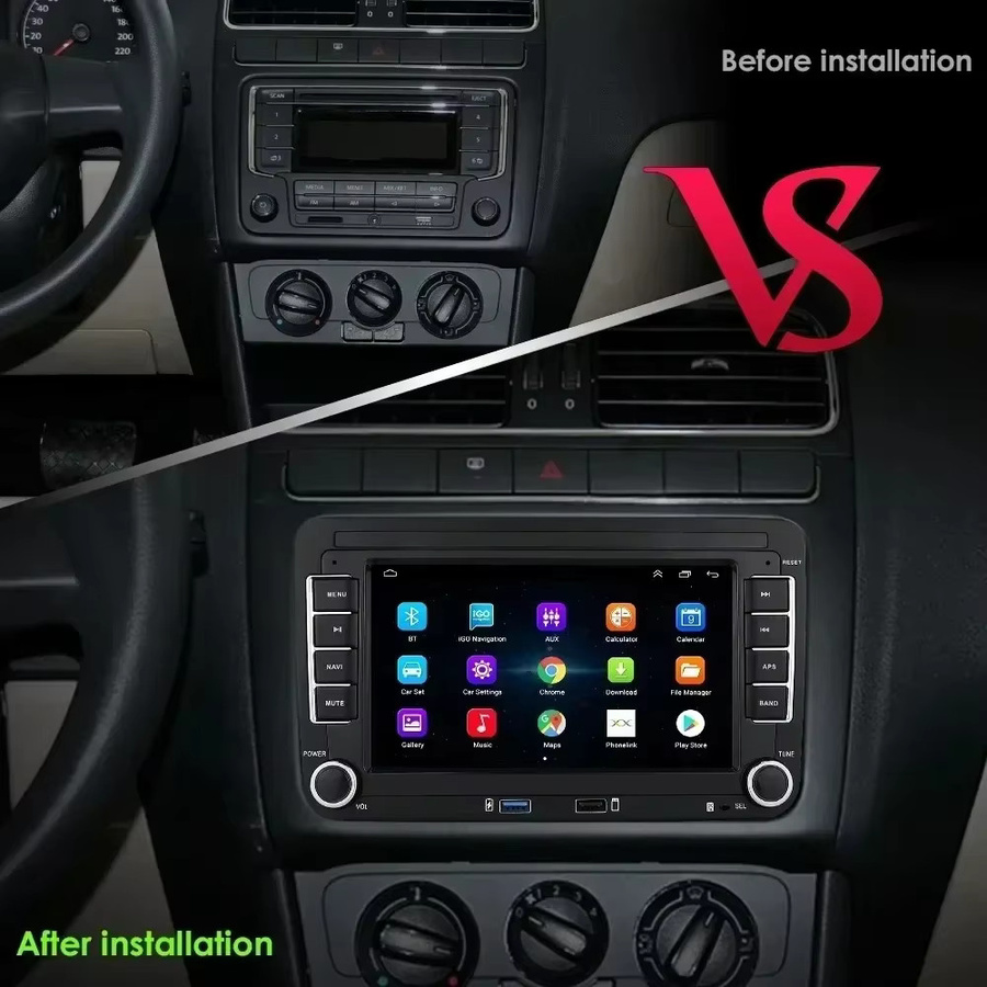 Icreative Android Autoradio mit 7 Zoll Display für Volkswagen Golf 5 6 Polo Passat B6 B7 CC Jetta Caddy in Schwarz mit GPS und Wireless Carplay - Bild 2