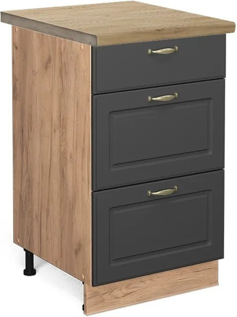 Vicco Küchenunterschrank Fame-Line in Anthrazit-Gold und Eiche, B/T/H: 50 x 60 x 82 cm - Bild 1