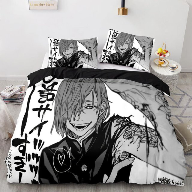 Jujutsu Kaisen Bettwäsche Set mit 3D-Druck von Wucifang Bags in Schwarz, bestehend aus Bettbezug und Kissenbezug, Breite: 135 cm, Höhe: 200 cm - Bild 1