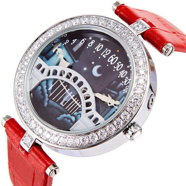 Lily there B Armbanduhr, Quarz, Edelstahl, Leder, Diamant, rot, Damen - Bild 1
