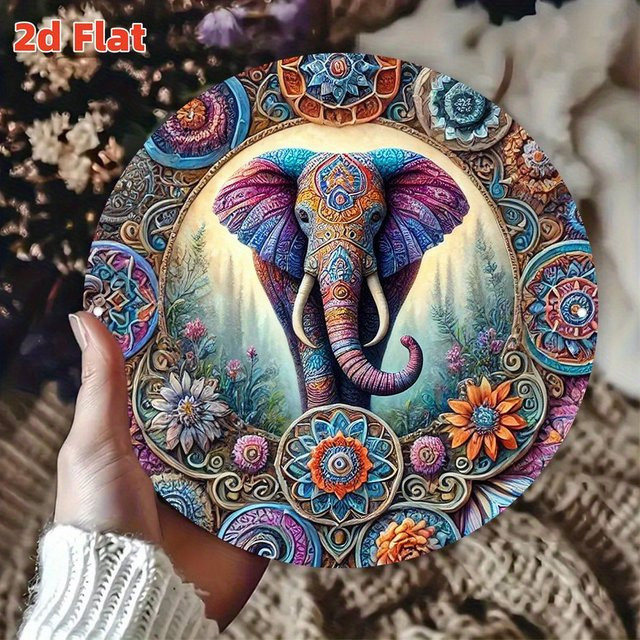 Potdemiel Indische Elefanten-Mandala Wandkunst aus Metall mit Blumenmuster in Multicolour, Durchmesser: 20 cm - Bild 1