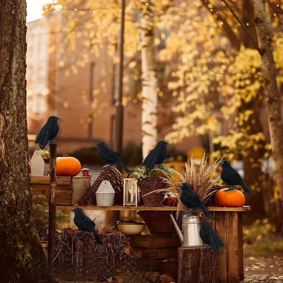 KITPIPI Dekorative schwarze Krähe aus Plüsch als Halloween-Deko und Horror-Ornament - Bild 5