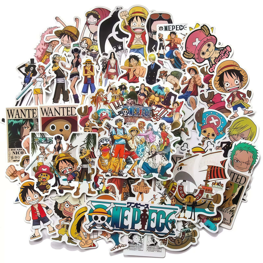 50 Stück One Piece Anime Aufkleber von Bandai mit klassischen Piraten-Charakteren in Multicolour für Laptop, Wasserflasche und DIY-Dekoration - Bild 1