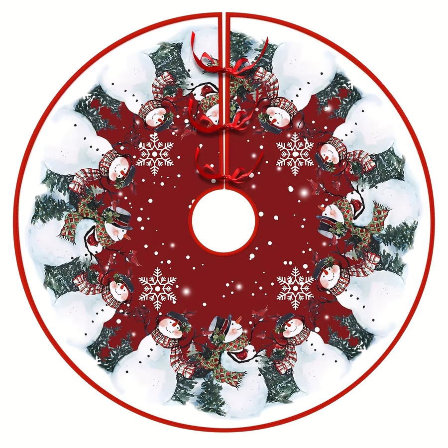 VIKAMA Weihnachtsbaumkleid mit Schneemann-Aufdruck in Rot und Weiß, gepolsterte Weihnachtsdekoration - Bild 2