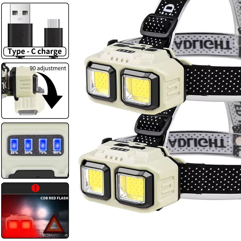 KDULIT LED-Induktionsscheinwerfer Typ C in Weiß, wiederaufladbare Kopf-Taschenlampe mit 4 Beleuchtungsmodi, wasserdicht für Camping, Angeln und Bergbau - Bild 2