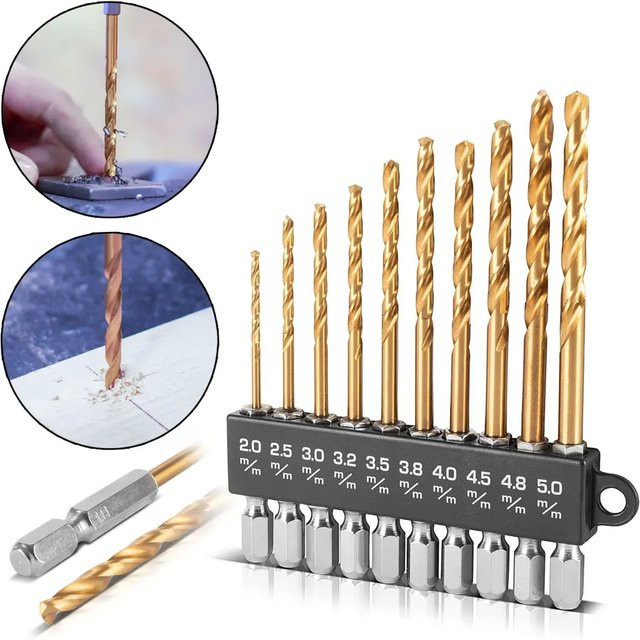 STAHLWERK Universal Spiralbohrer Set 10-teilig mit Sechskant-Schaft, Farbe Gold - Bild 1