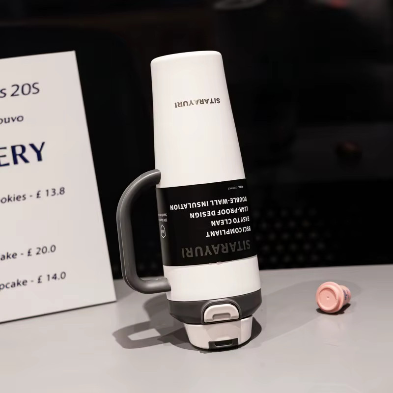 JUSTINLAU Thermosbecher aus Edelstahl in Grau, 1,2 l Vakuumflasche mit Strohhalm, Sprungdeckel und Griff - Bild 4