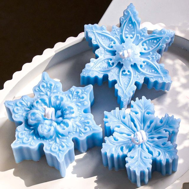 UDOCOOL Silikon Kerzenform Schneeflocken Relief Blau für DIY Weihnachtsornamente und Duftkerzen - Bild 1