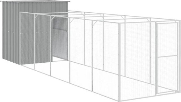 vidaXL Hundehütte mit Auslauf Hellgrau aus verzinktem Metall, B/T/H: 659 x 165 x 181 cm