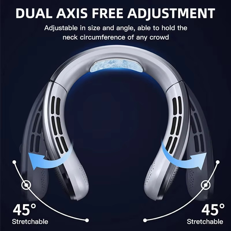 XMSJ Tragbarer Halsventilator mit 8000 mAh Akku, Blattloser Mini-Luftkühler mit LED Digital Display und USB-Ladefunktion, Blau - Bild 3
