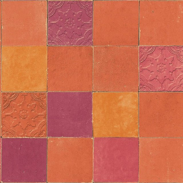 Profhome Tapete Kachelmuster in Orange Rot mit mattem Finish, geometrisches Design für Küche, Bad und Wohnräume, Breite: 0,53 m, Länge: 10,05 m - Bild 1