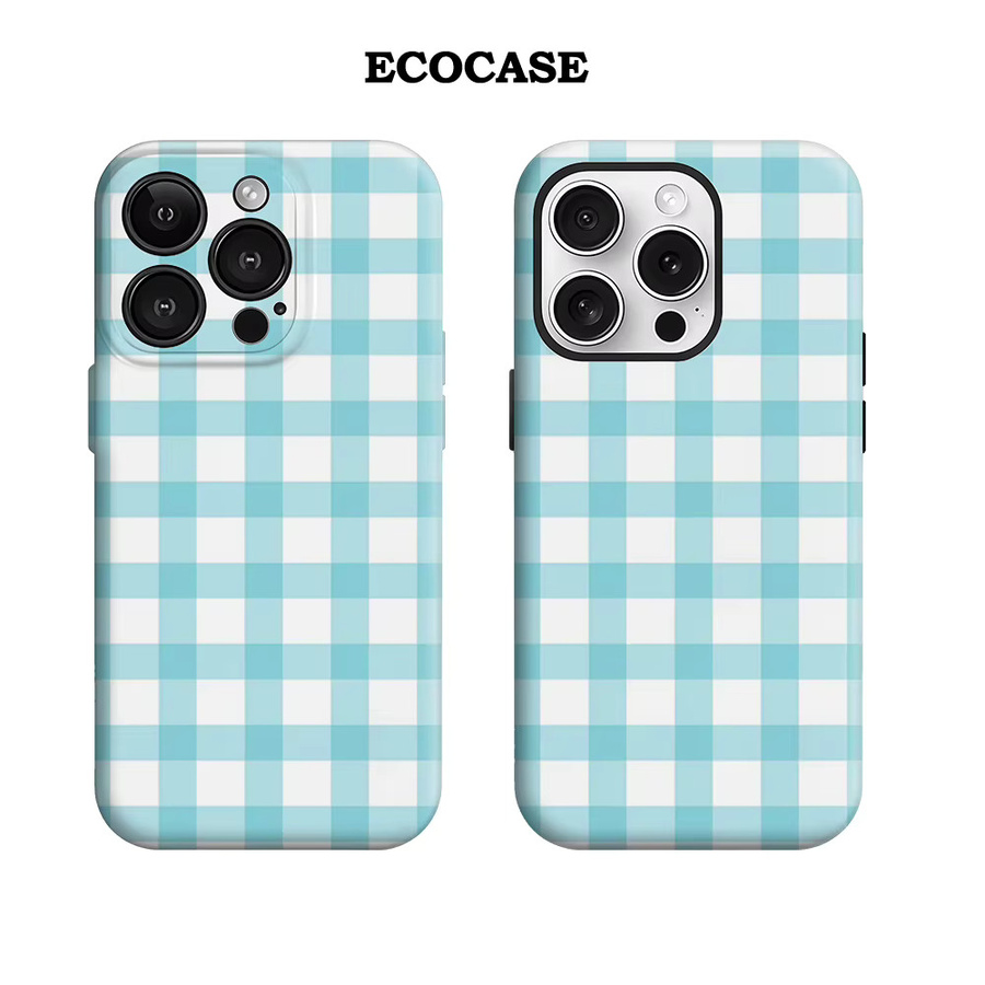 Potdemiel Handyhülle mit Gingham Check in Pastellblau für iPhone 17 16 15 14 13 12 Pro Max Plus mit doppelschichtiger Rückseite - Bild 1