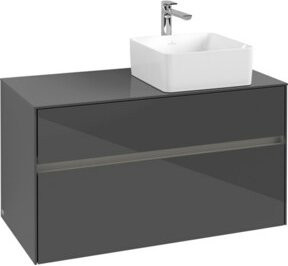 V&B Waschtischunterschrank Collaro in Grau Glossy mit LED-Waschtisch B/T/H: 100 x 54,8 x 50 cm - Bild 1